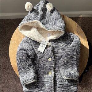 GAP Navy and Cream Knit Baby Hoodie with Ears